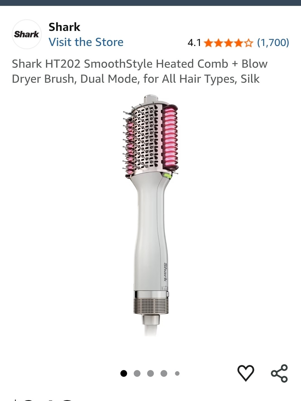Shark Heated Blow-Dry Brush in White and Pink